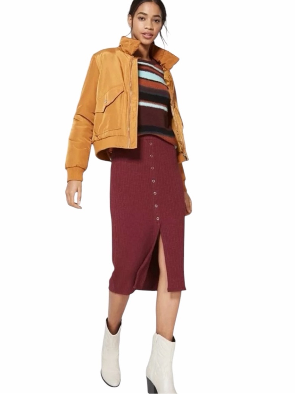 New Women's Button Front Rib Mini Skirt - Wild Fable Burgundy MED
